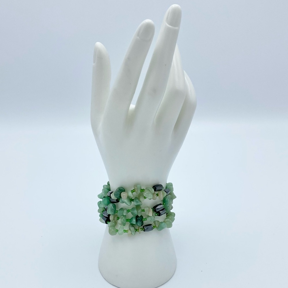 Boho Green Stone & Hematite Magnetic Wrap Bracelet